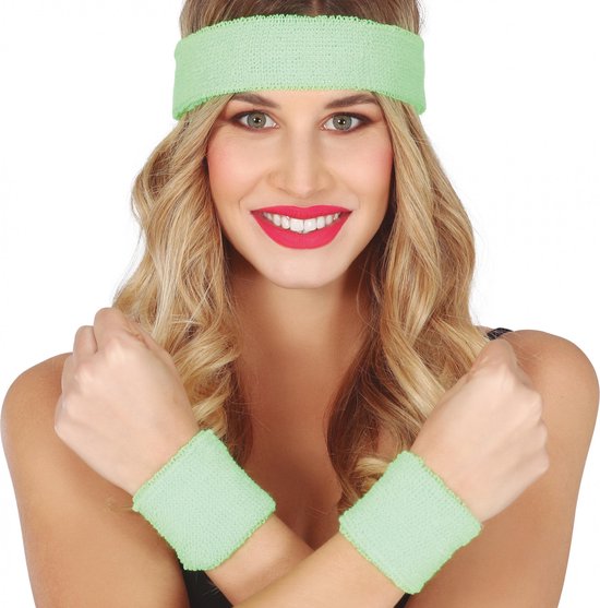 SET 2 WRISTBANDS AND HEADBAND GREEN - PartyExperts