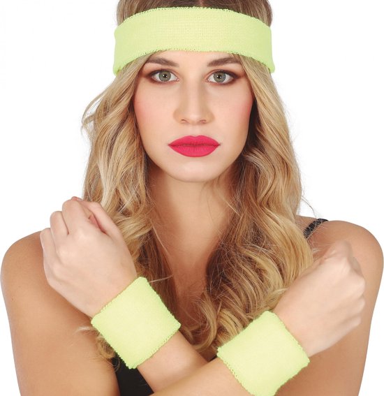 SET 2 WRISTBANDS AND HEADBAND YELLOW - PartyExperts