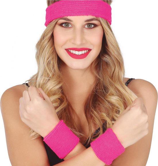 SET 2 WRISTBANDS AND HEADBAND PINK - PartyExperts