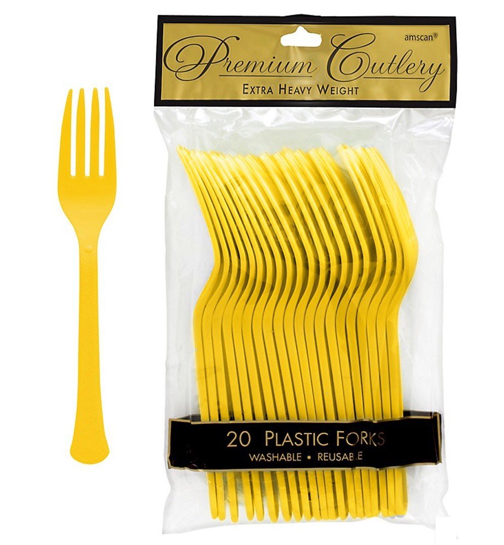 Amscan Heavy Duty Party Forks (20 Piece) Yellow 10 .7 - PartyExperts