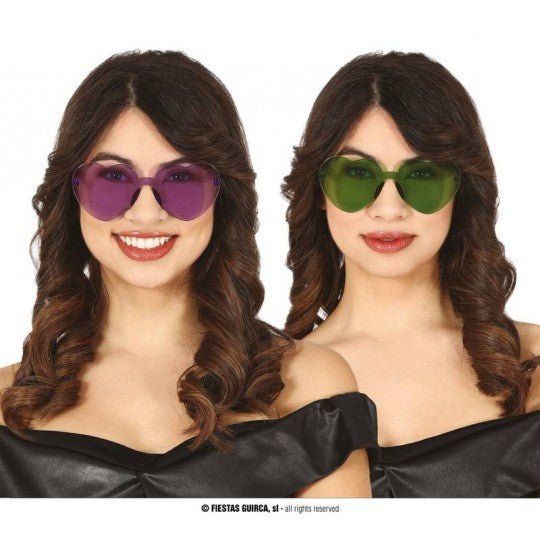 GLASSES TRANSP.HEART ASSORTED COLORS - PartyExperts