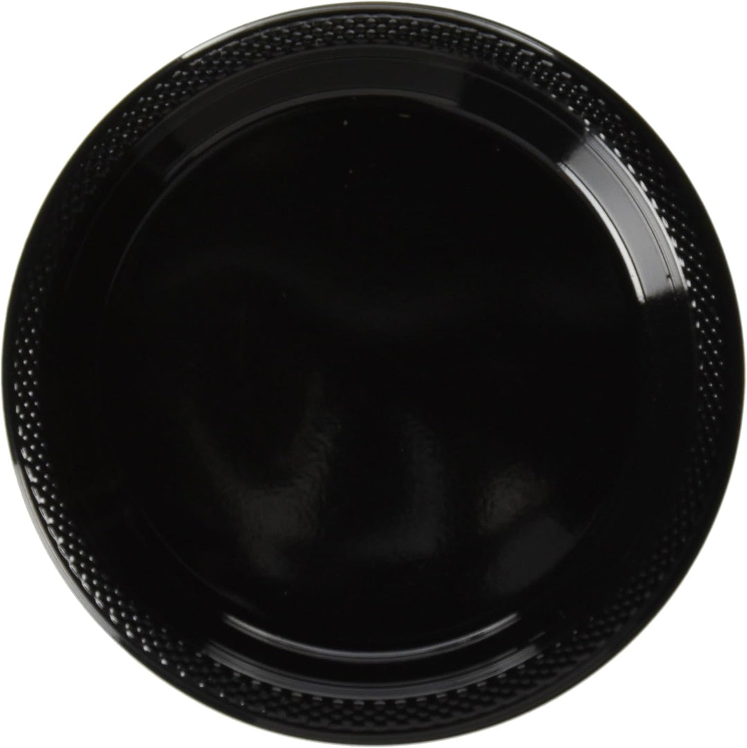 Jet Black Plastic Plates 7in, 20pcs - PartyExperts