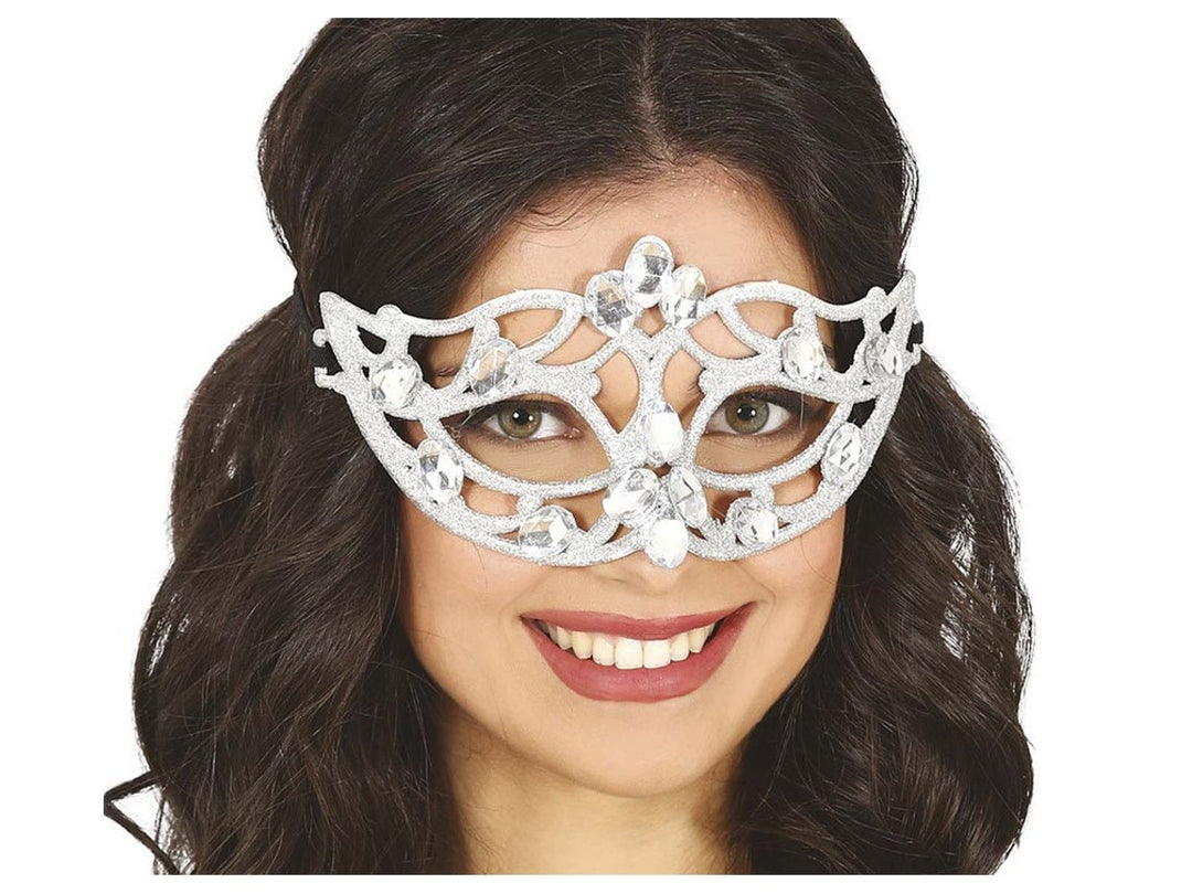 SILVER MASK WITH GLITTER - PartyExperts