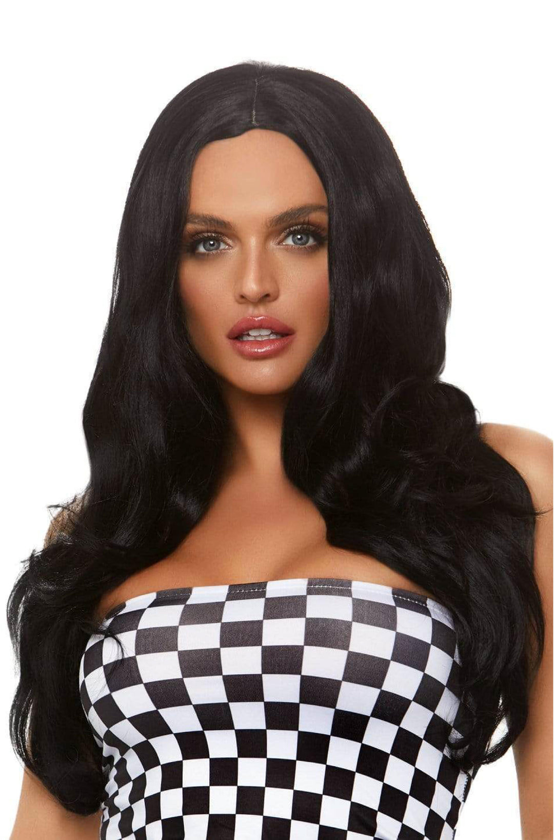 27" Long Wavy Center Part Black Wig - PartyExperts