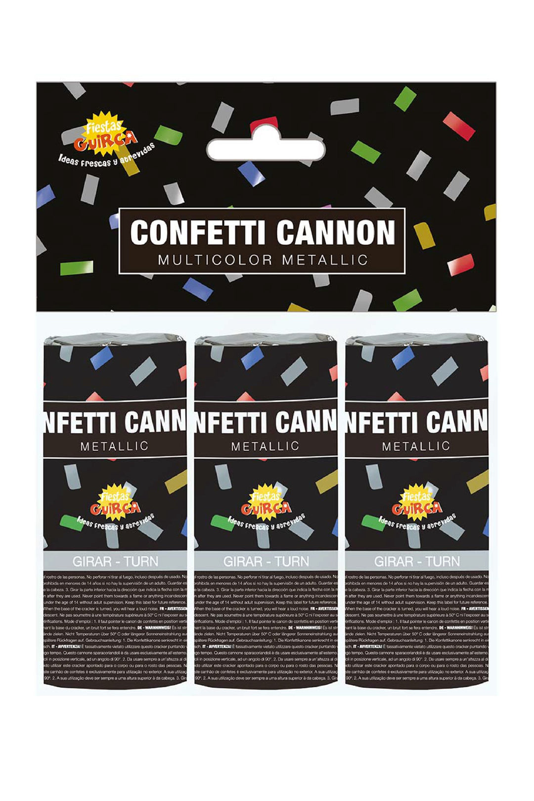 BAG OF 3 CANNONS 10.5 CMS MULTICOLOR - PartyExperts