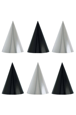 Black And White Foil Party Hats 12pcs - PartyExperts