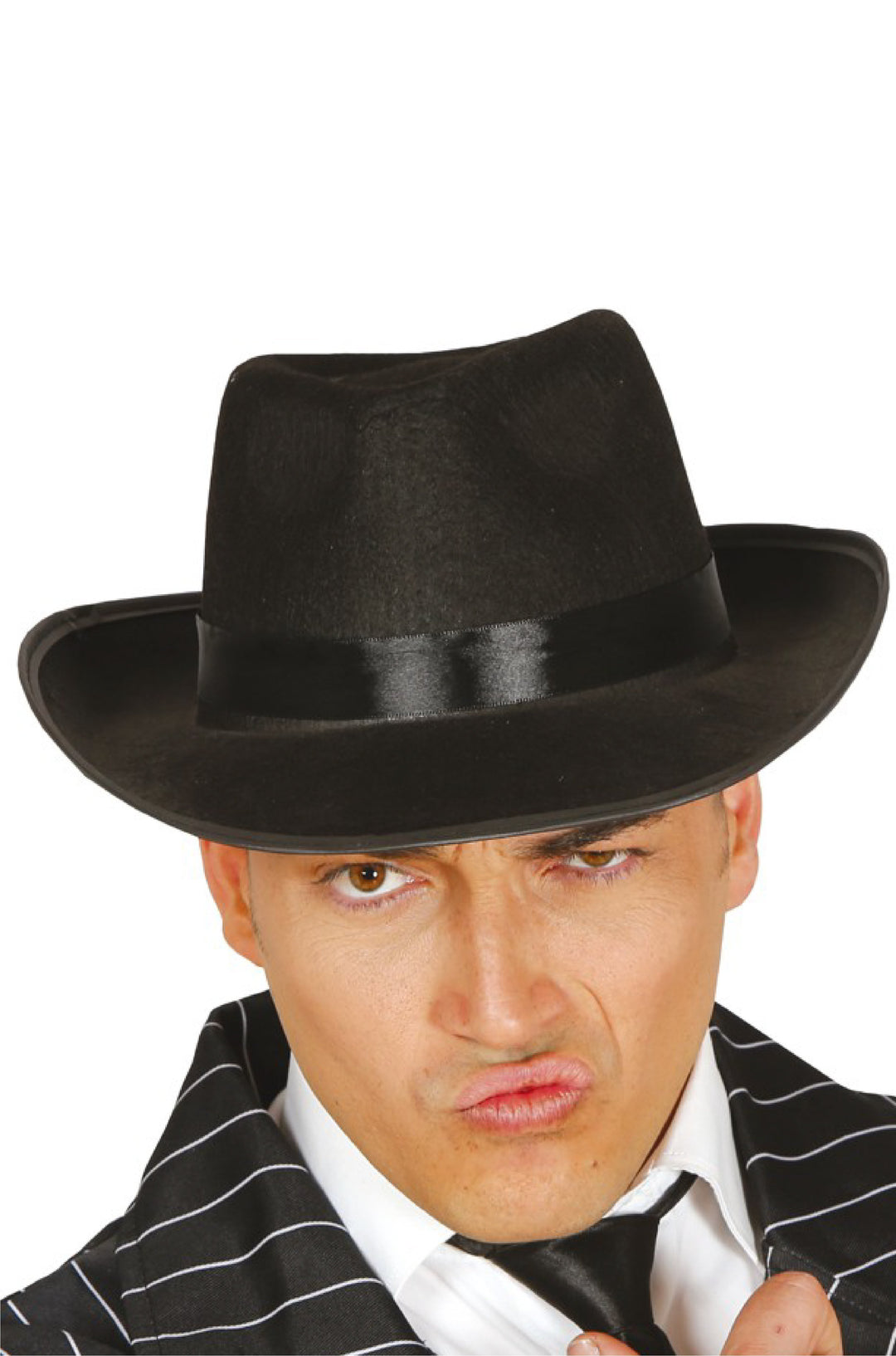 Black Gangster Hat with Black Ribbon.