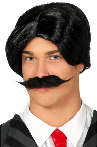 Black Wig with Moustache.
