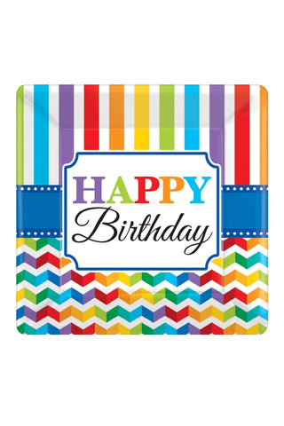 Bright Birthday Square Paper Plates 10in, 8pcs - PartyExperts
