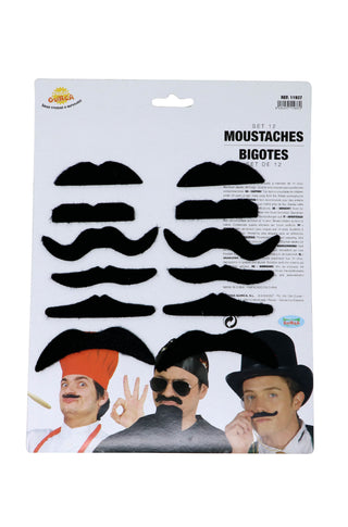 12 Assorted Adhesive Moustaches.