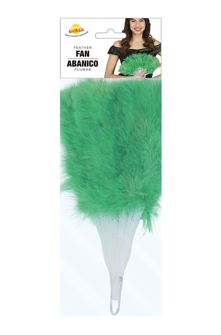 DARK GREEN FEATHER FAN 16 BLADES - PartyExperts