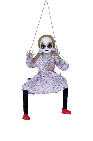 DOLL PENDANT ON SWING WITH SOUND AND MOVEMENT. 80 CM - PartyExperts