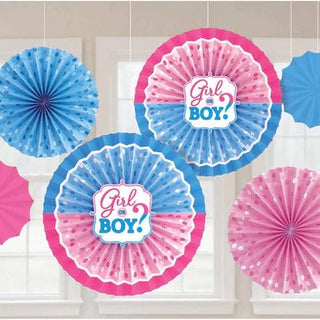 Girl Or Boy? Paper Fan Decorations 6pcs - PartyExperts
