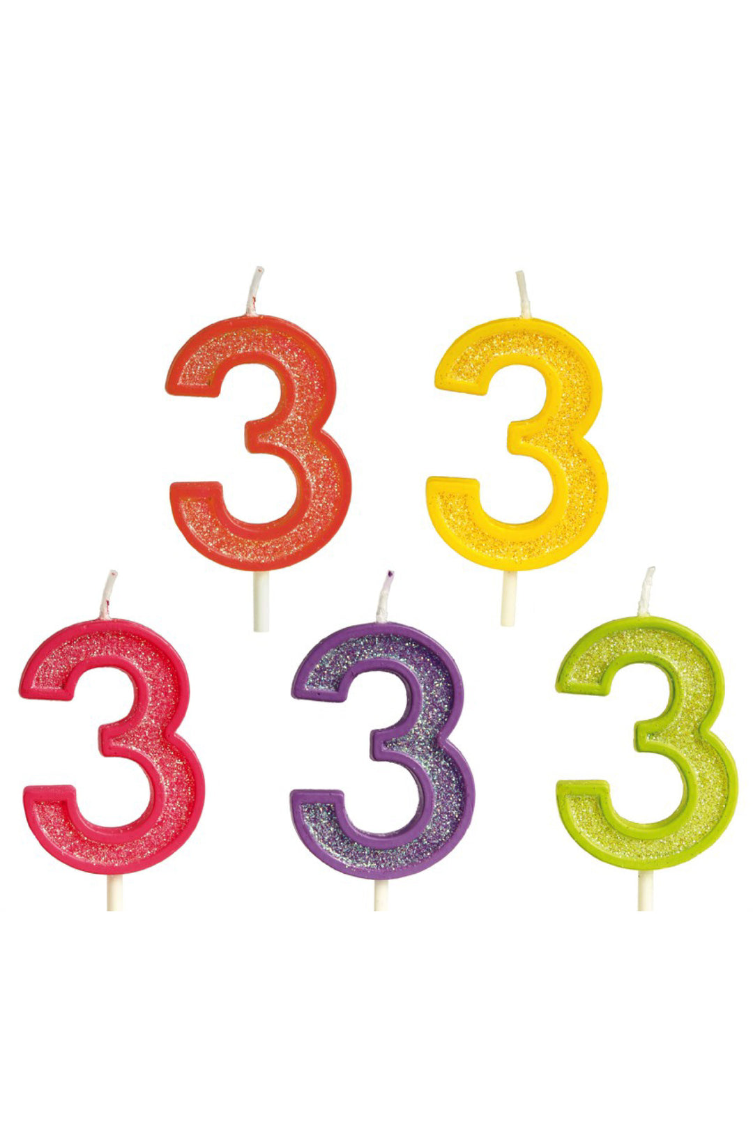 Glittered Candle NO.3 Assorted Colors - PartyExperts