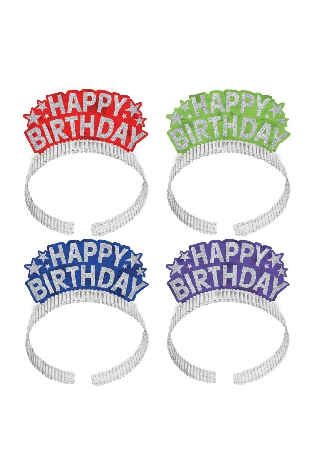 Primary Rainbow Happy Birthday Tiaras 12pcs | PartyExperts