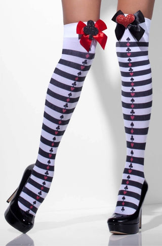 Harlequin Black and White Striped Hold Up Tights - PartyExperts