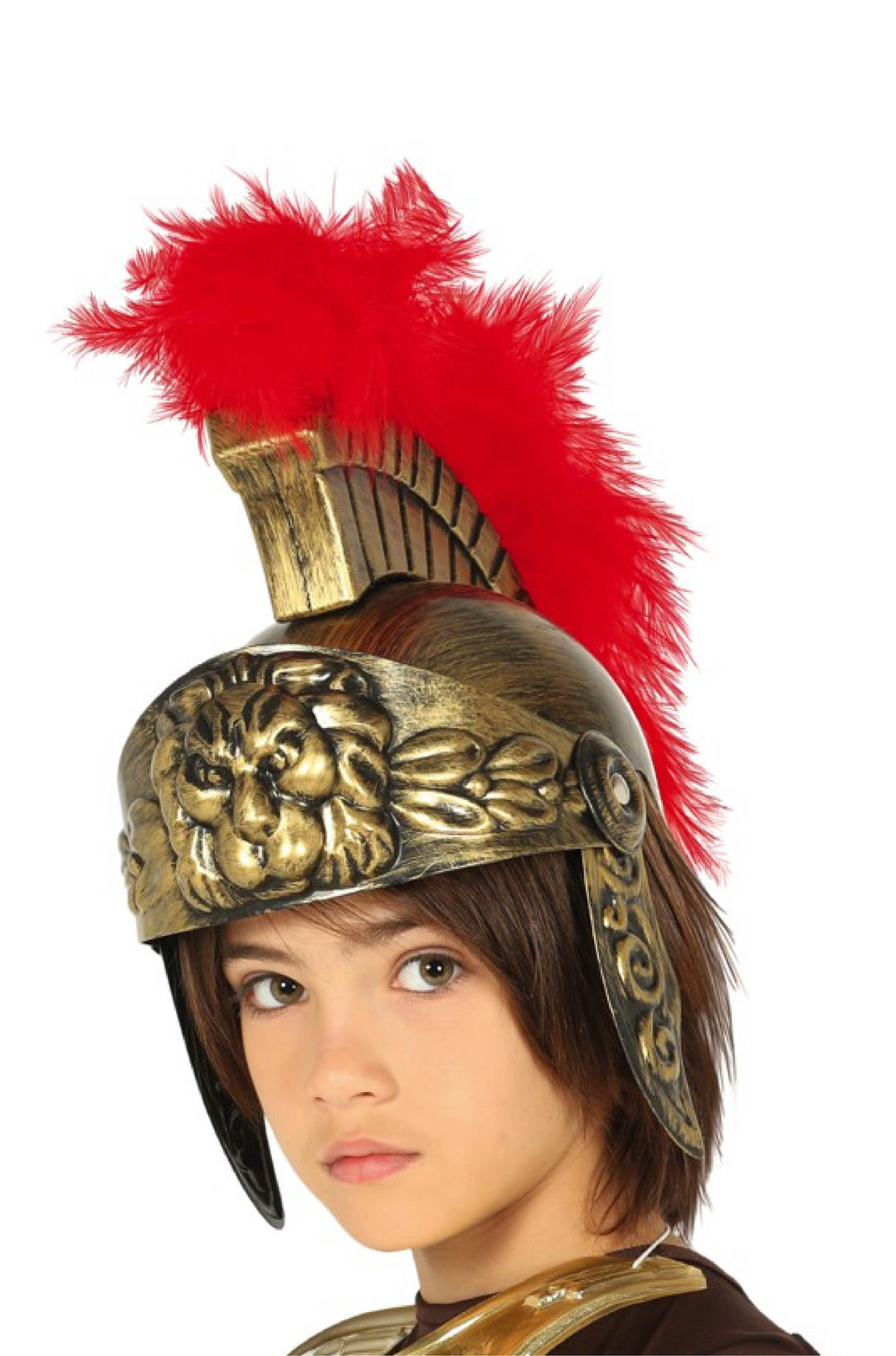HELMET ROMAN CHILDREN GOLD WITH FEATHER - PartyExperts