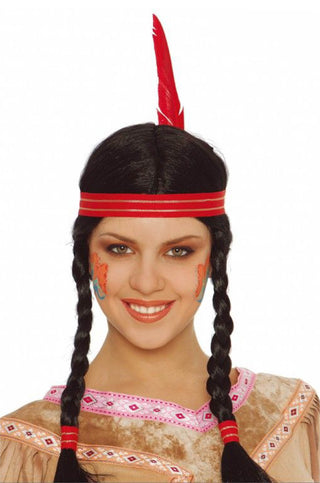 Indian Woman Braided Wig with Feather.