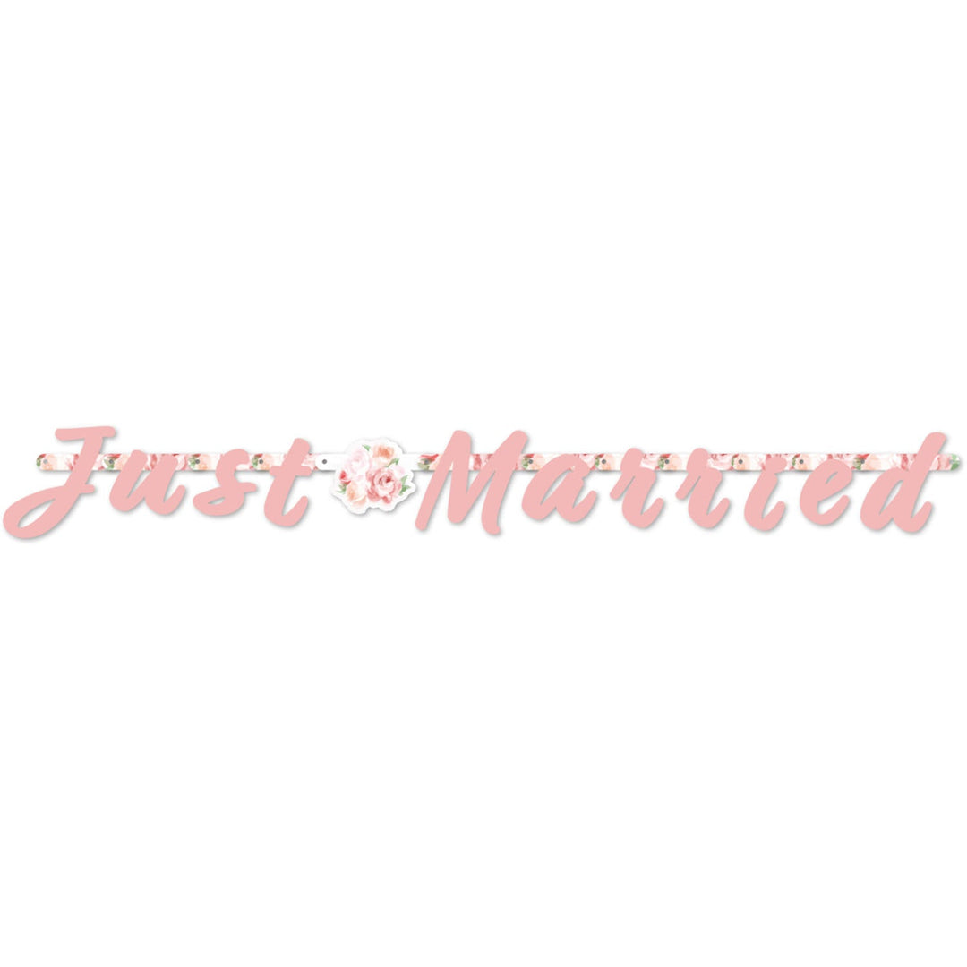 Just Married Wedding Roses Letter Banner - PartyExperts