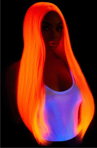 Neon Pink 33" Long Straight Wig - PartyExperts