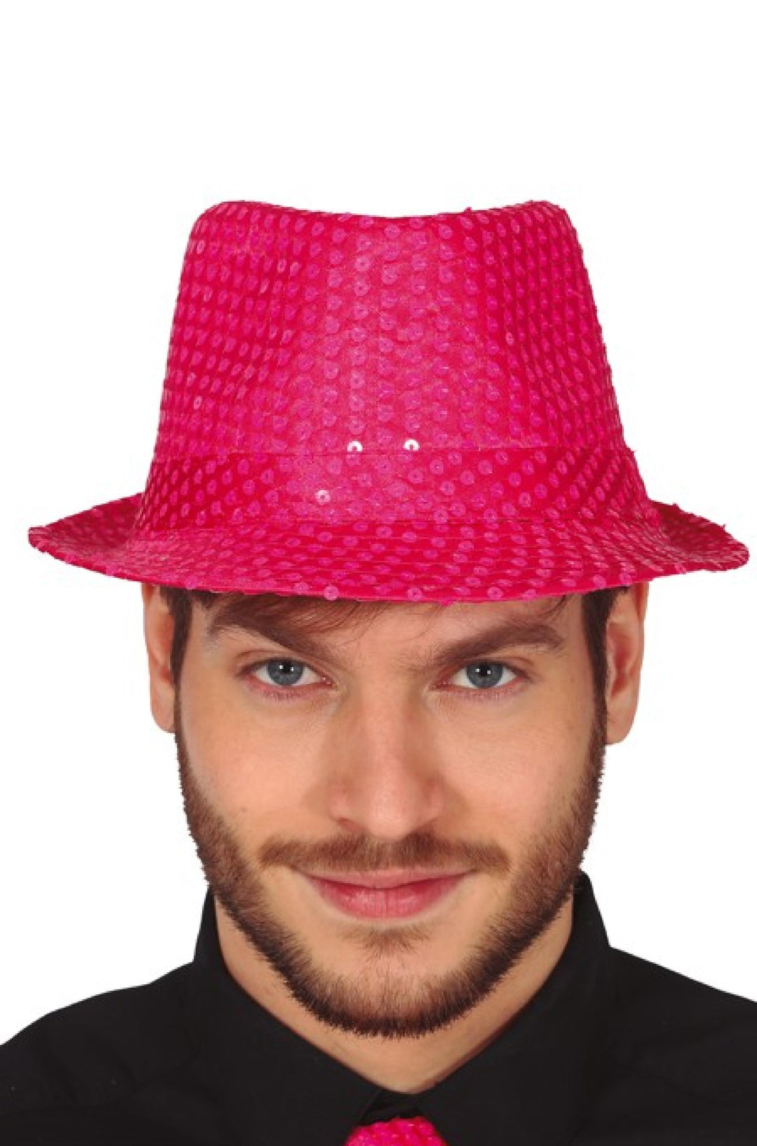 NEON PINK SEQUIN GANGSTER HAT - PartyExperts