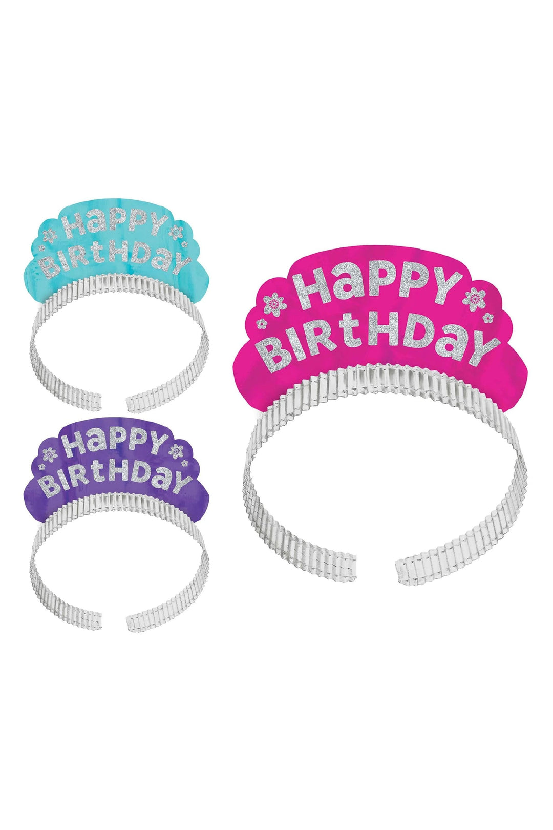 Purple And Teal Happy Birthday Tiara 12pcs - PartyExperts
