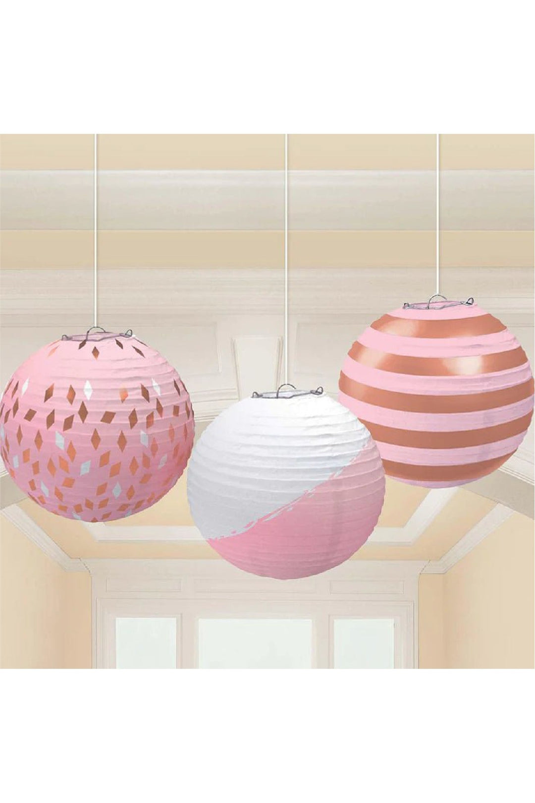 Rose Gold & Blush Paper Lanterns 3pcs - PartyExperts