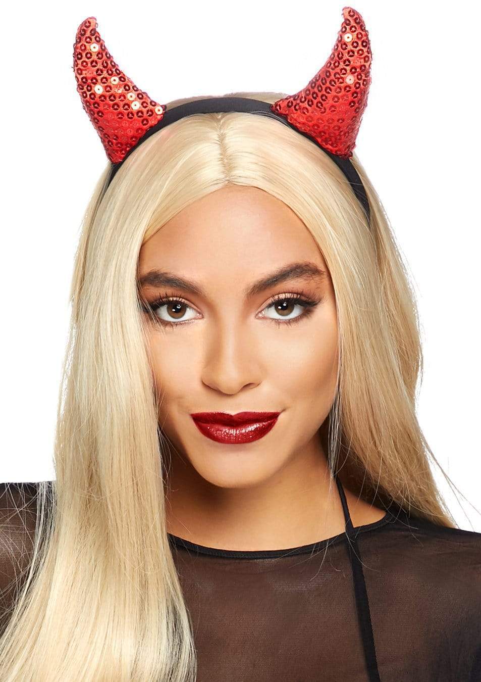 Sequin devil horns headband.