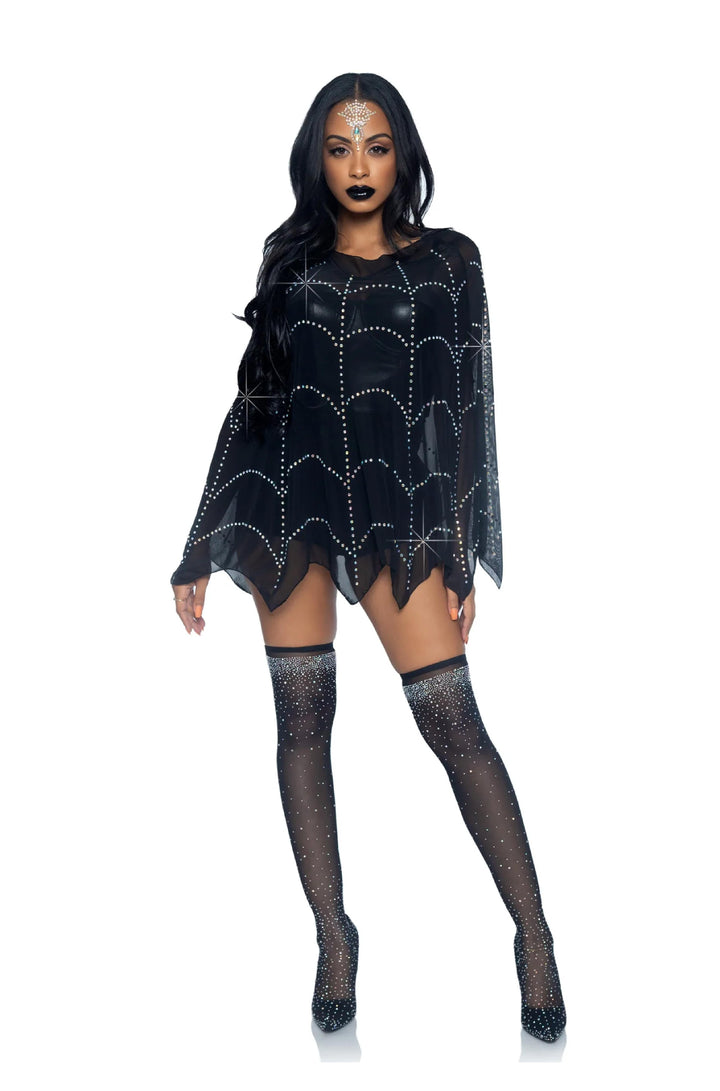Spider Web Rhinestone Costume Poncho - PartyExperts