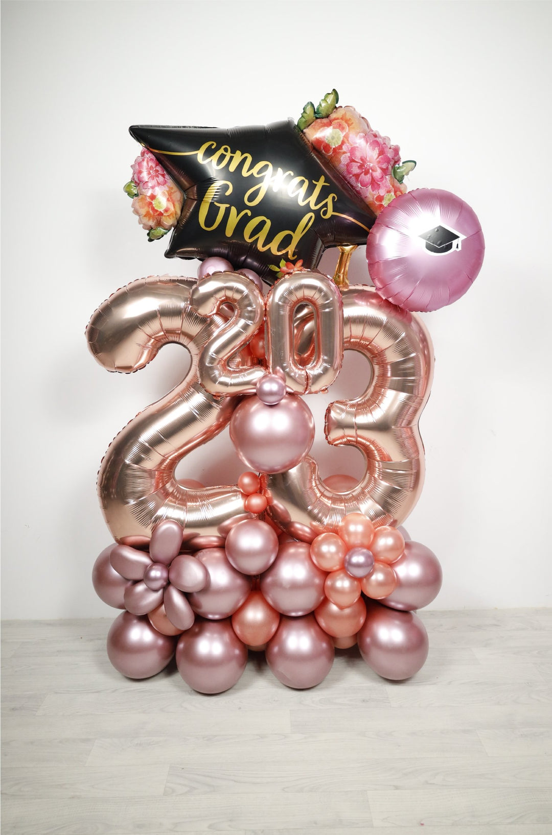 WATERCOLOR FLOARAL GRAD HAT 2023 ROSEGOLD MARQUEE - PartyExperts