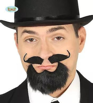 BLACK GOATEE AND MOUSTACHE WITH ADHESIVE - PartyExperts