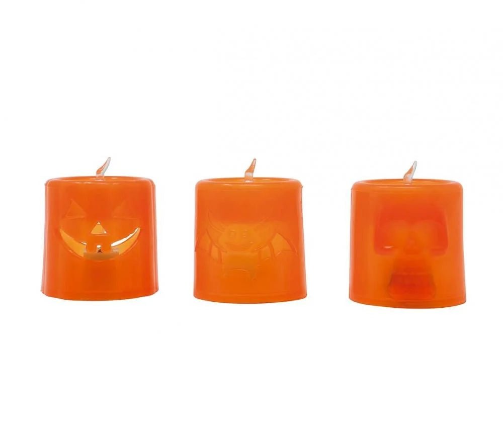 BOX 12 CANDLES ORANGE AND BLACK W/LIGHT 4.5X4.5CMS - PartyExperts