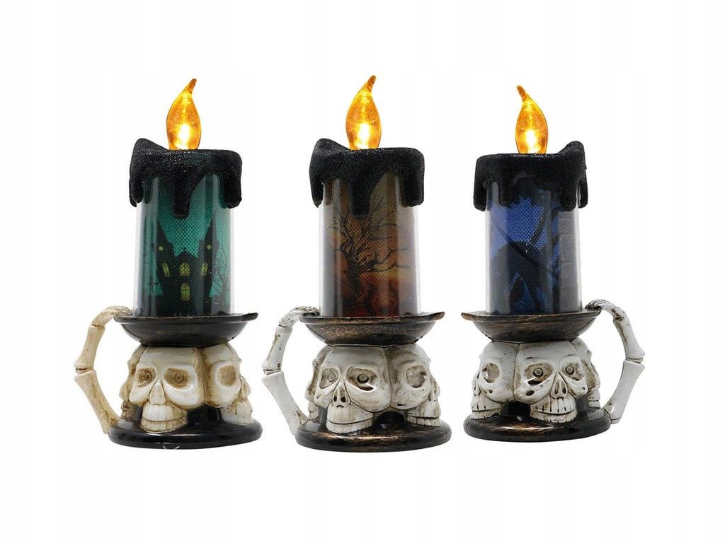 BOX OF 6 CANDLES WITH SKULL AND LIGHT 17X9.5 CM - PartyExperts