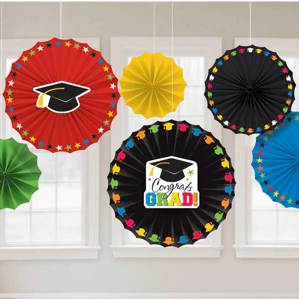 GradUATION Paper Fan Decorations MULTICOLRS - PartyExperts