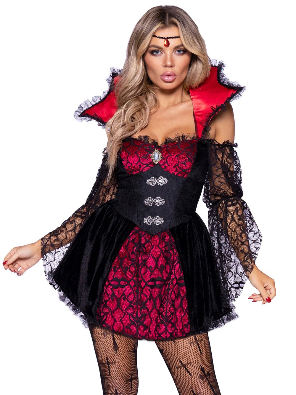 Leg Avenue - Victorian Vampire Costume - Black/Red 1 - PartyExperts