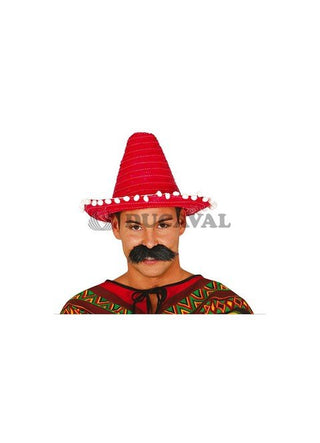 MEXICAN HAT STRAW 33 CMS. RED - PartyExperts