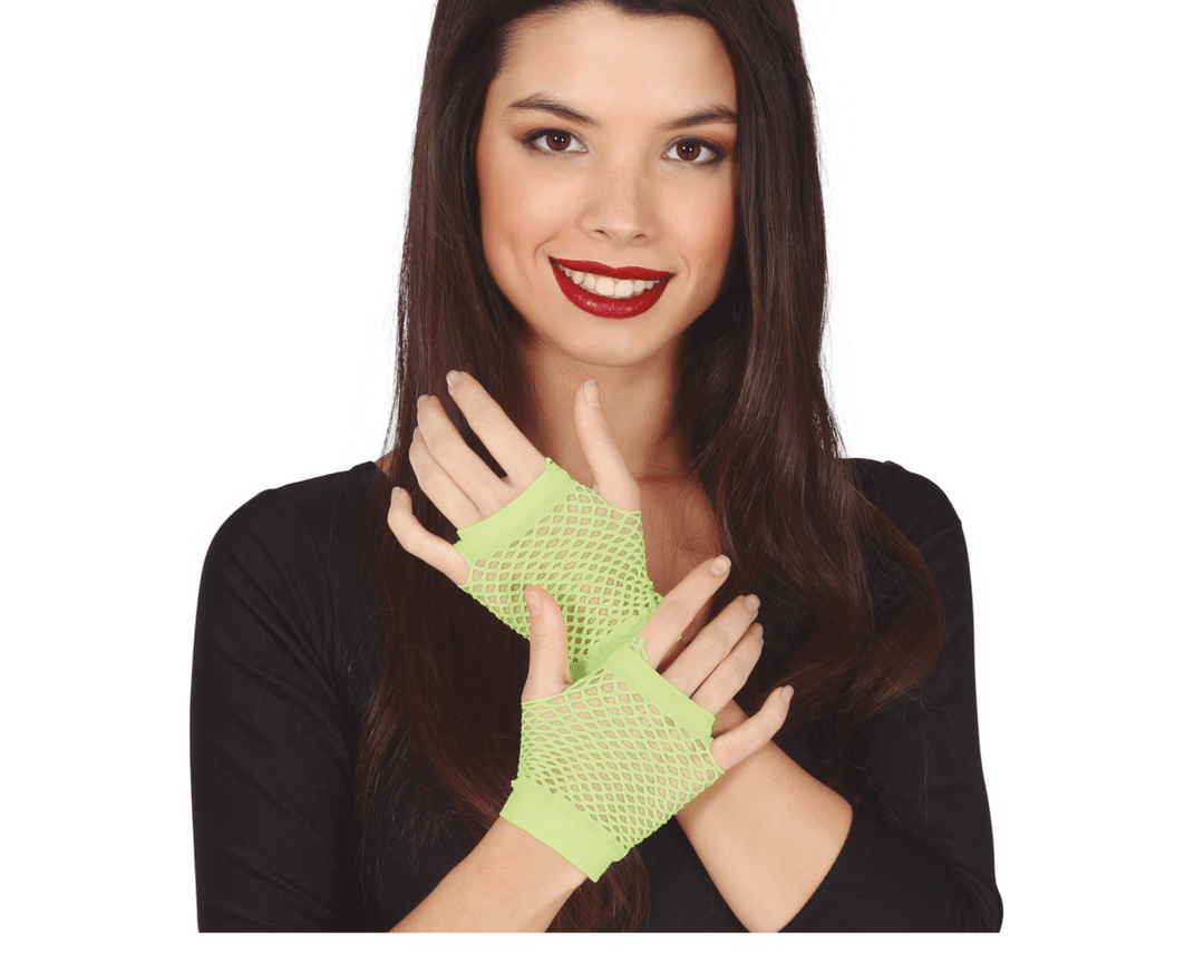 NEON GREEN MESH GLOVES 11 CMS - PartyExperts