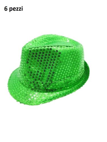 NEON GREEN SEQUIN GANGSTER HAT - PartyExperts