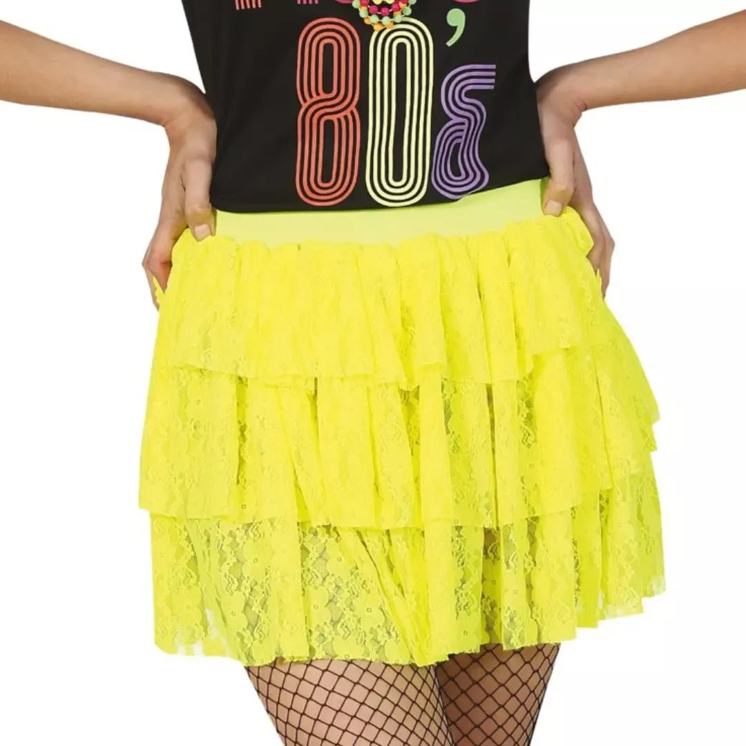 NEON YELLOW '80S SKIRT - PartyExperts