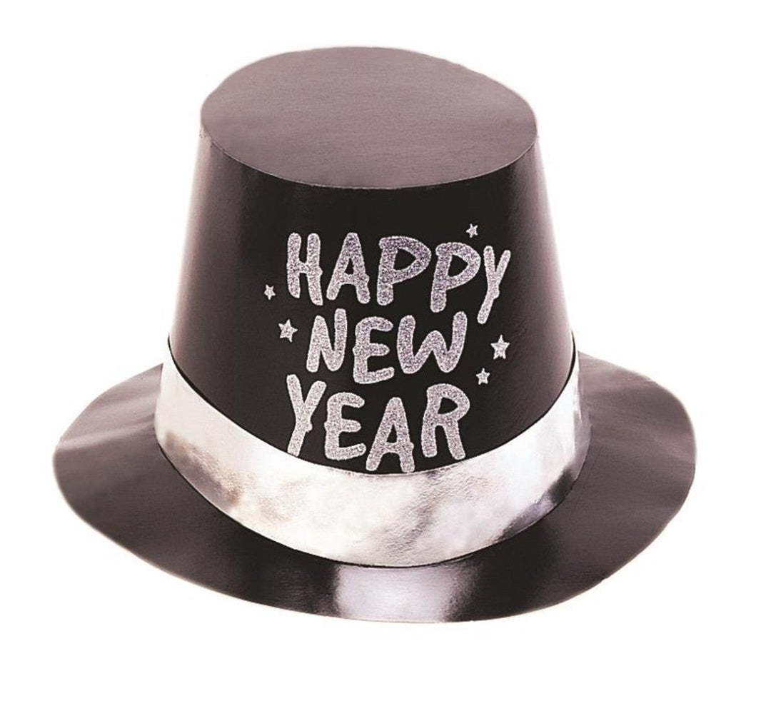 N.Y. FOIL GLITTR TOP HAT BLACK - PartyExperts