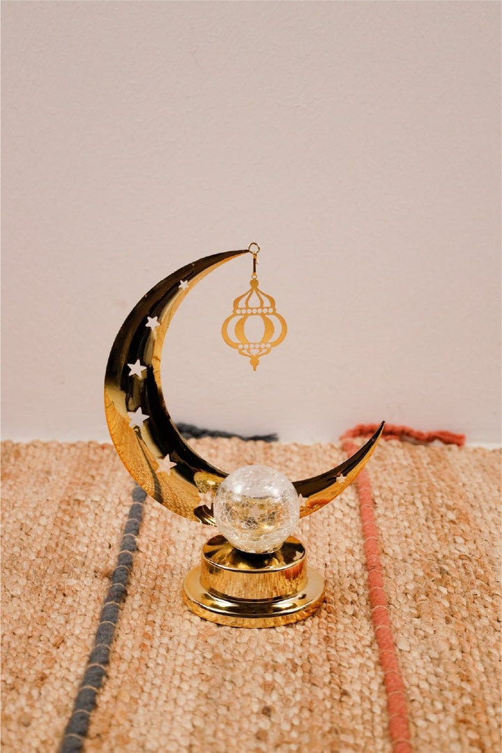 Ramadan Decoration - Gold Hilal with lights 2 - PartyExperts