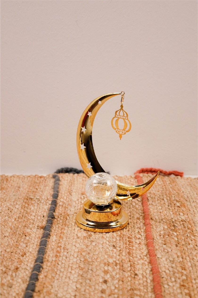 Ramadan Decoration - Gold Hilal with lights 2 - PartyExperts