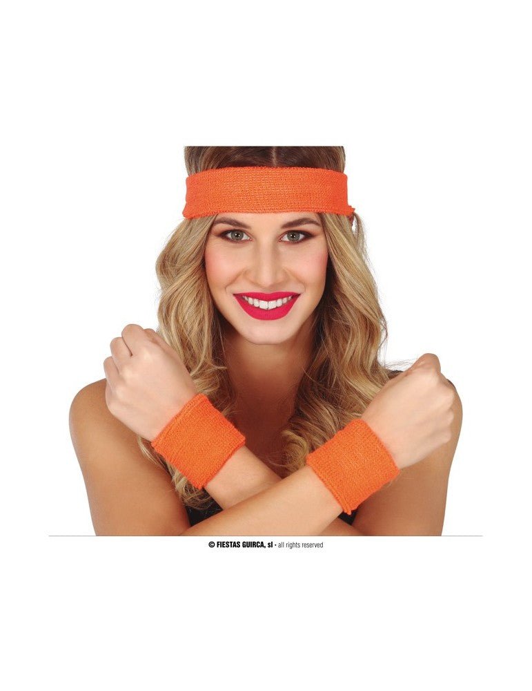 SET 2 WRISTBANDS AND HEADBAND ORANGE - PartyExperts