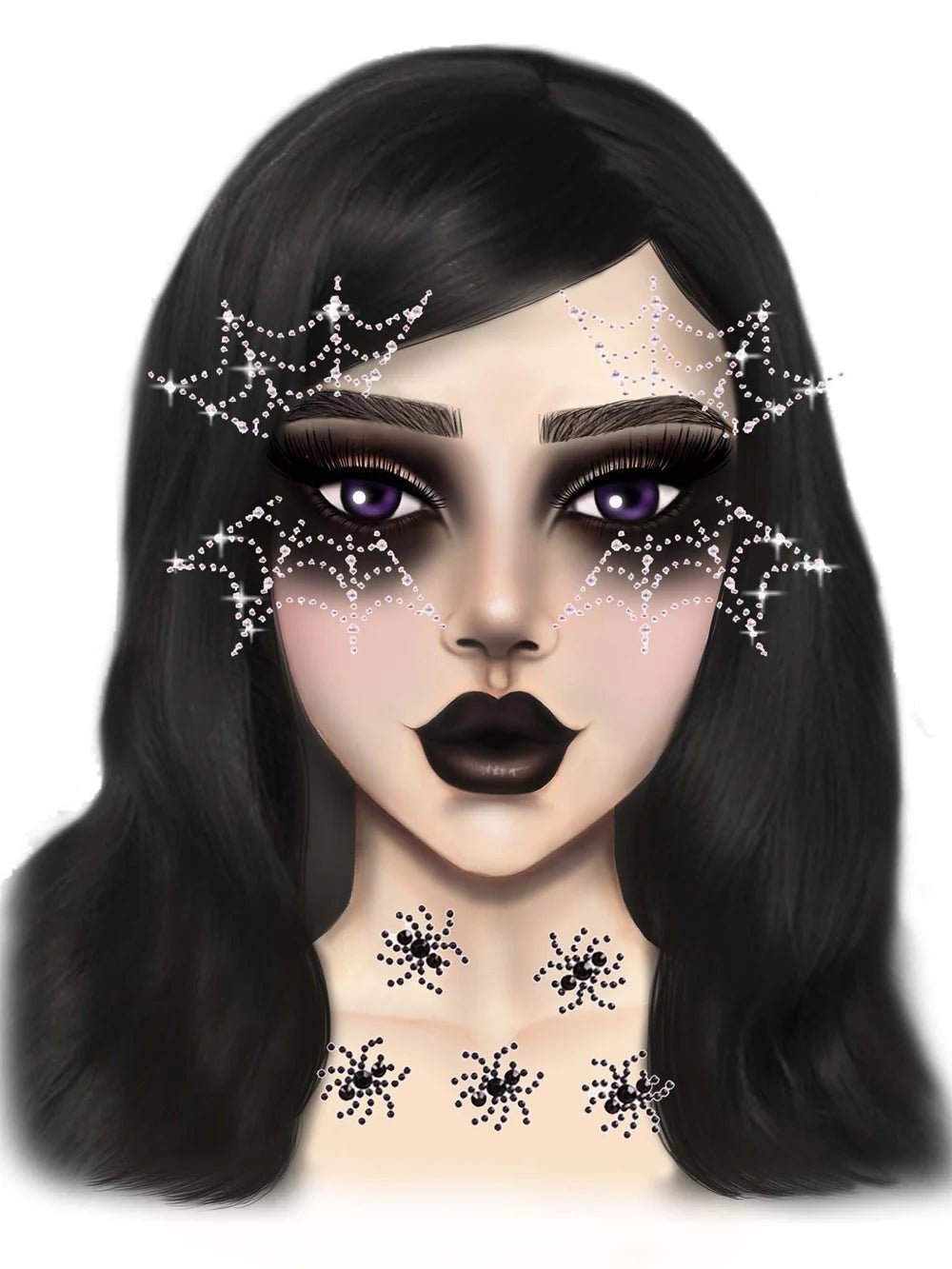 Spider web face jewels sticker. - PartyExperts