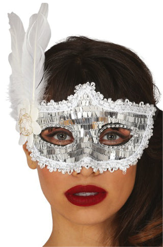 Silver Mask with Feathers.