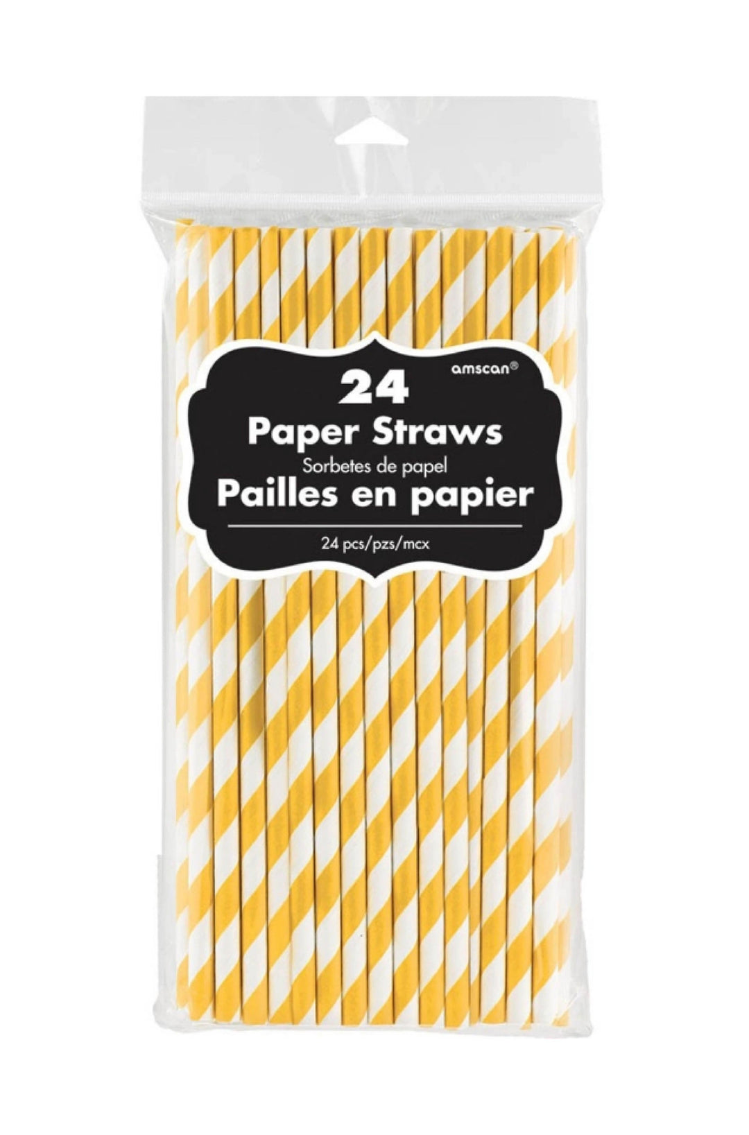 24 PAPER STRAWS SUNSHINE YELLOW - PartyExperts