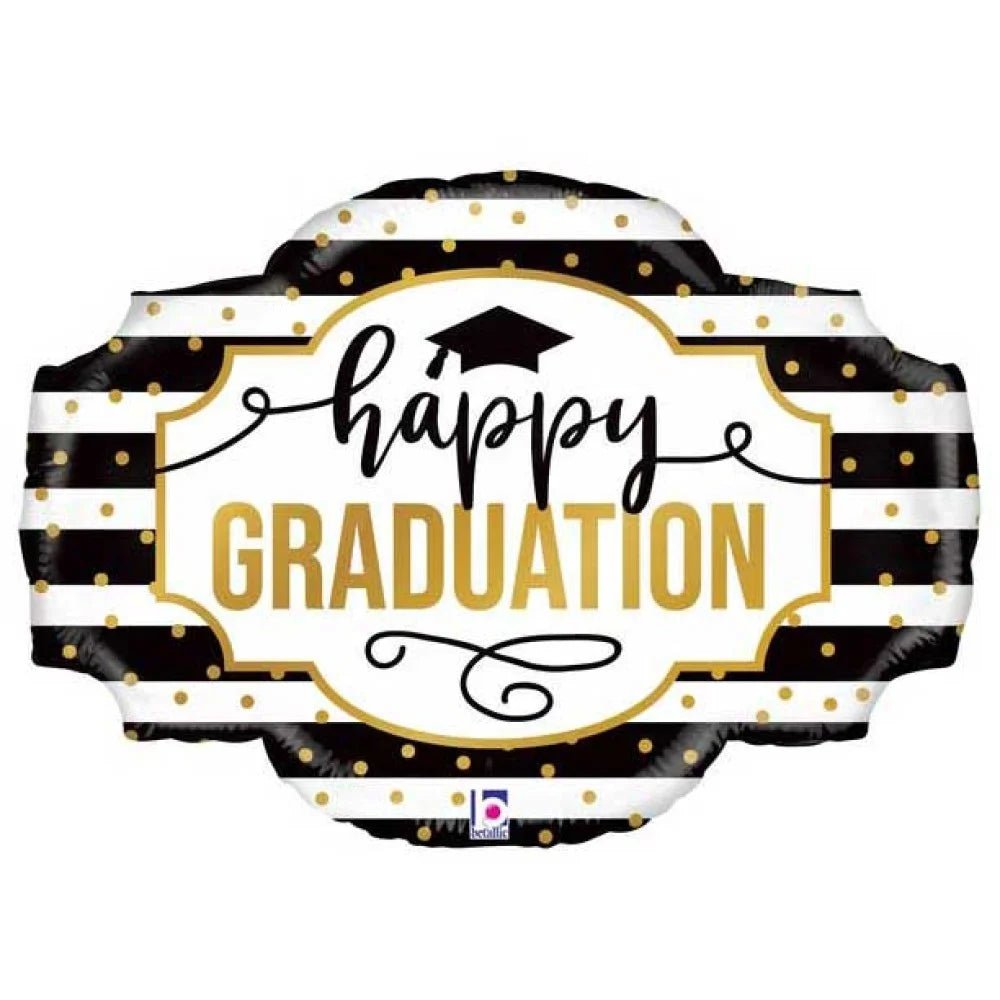 32 INCH BLACK AND WHITESTRIPE GRADUATIONFOIL BALLOON - PartyExperts