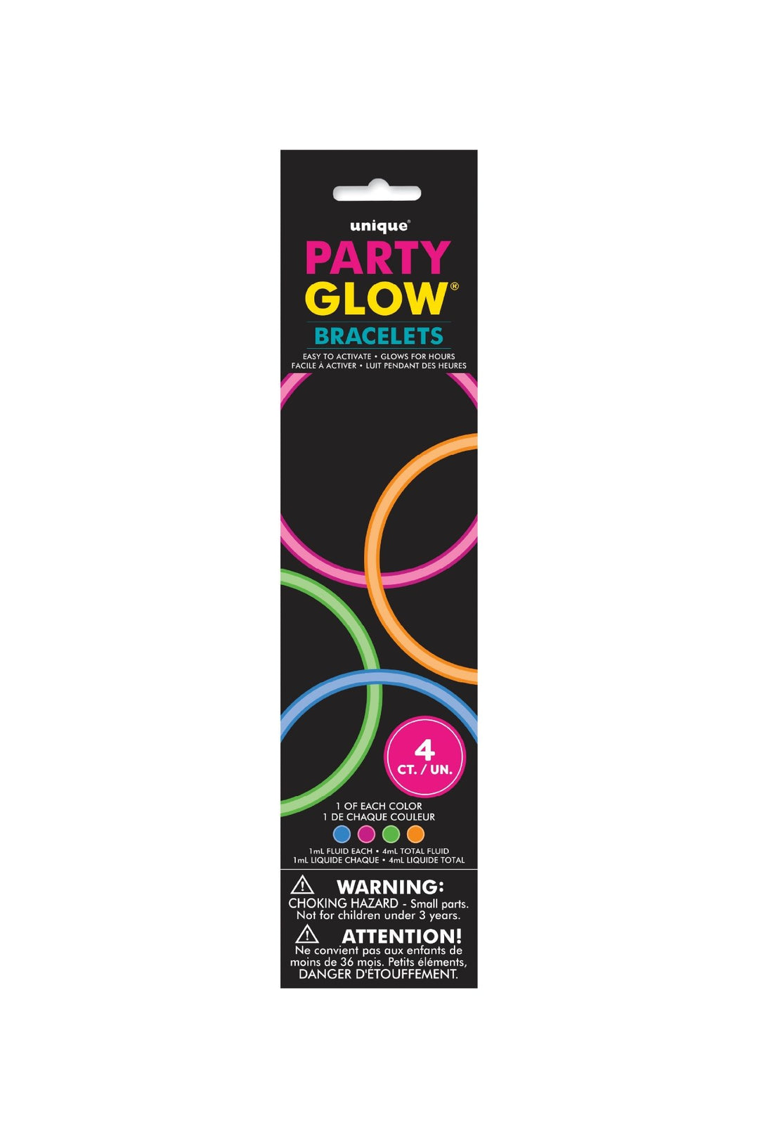 4 GLOW 8'' BRACELETS ASST - PartyExperts