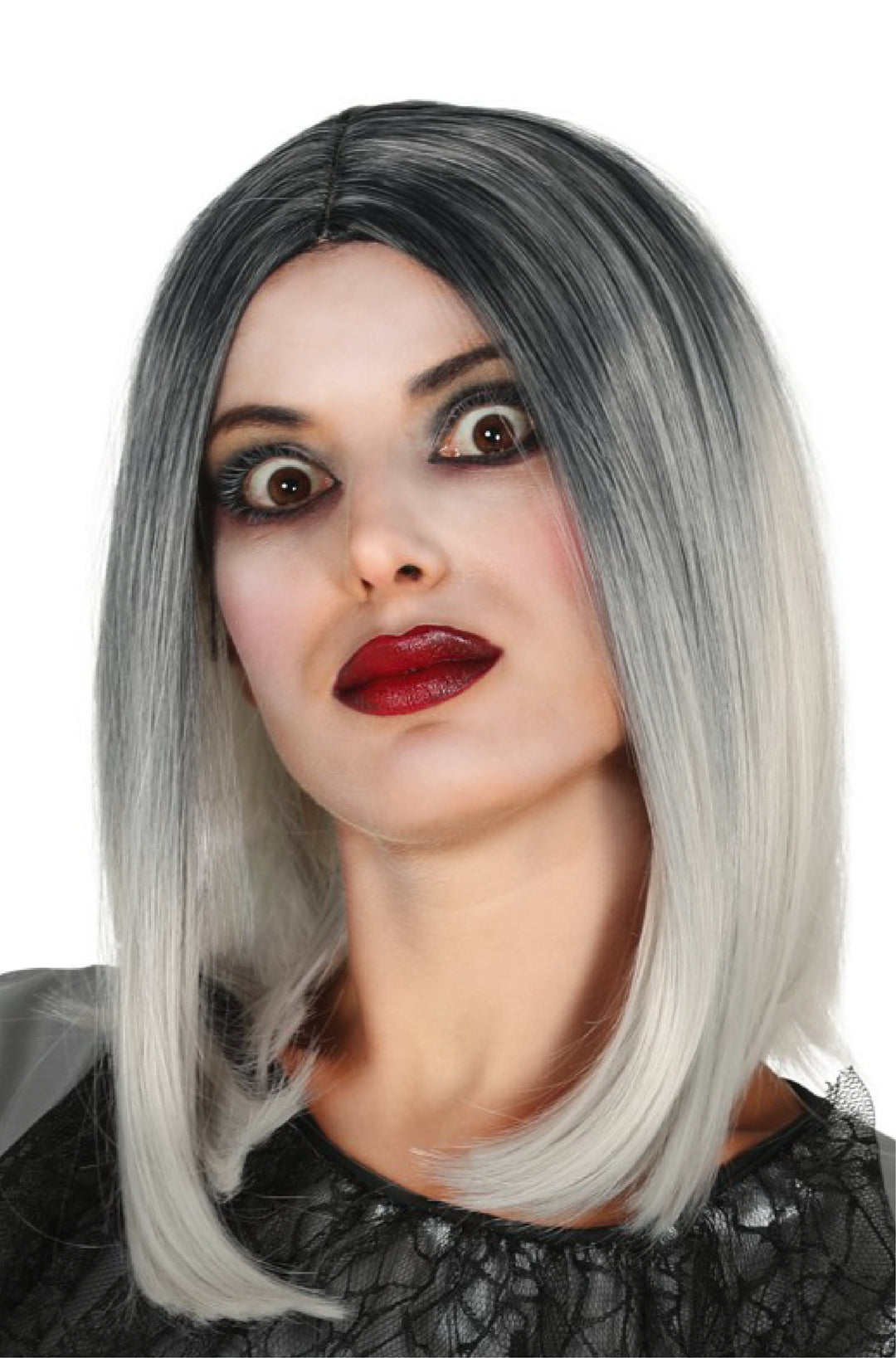 Long Black-White Bob Wig.