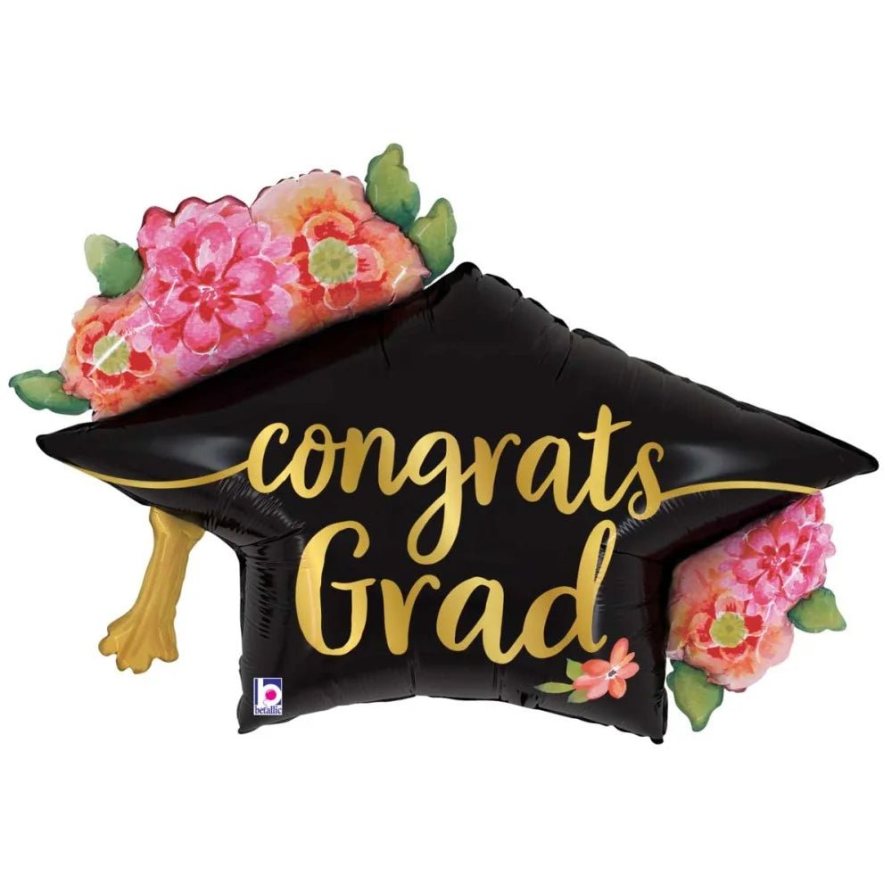 41 INCH WATERCOLOR FLOARALGRAD HAT FOIL BALLOON - PartyExperts